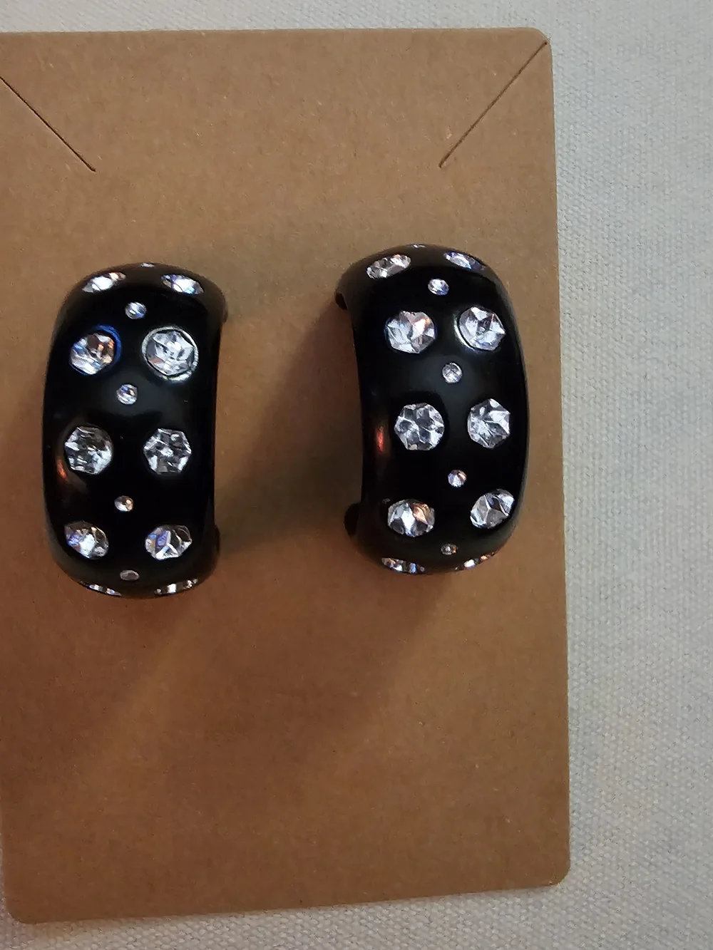 Black Rhinestone Hoop Earrings - Picture 6 of 9